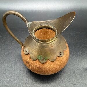 Small Mini Wood and Brass Hoop Pitcher Made In Belgium 3” Decor
